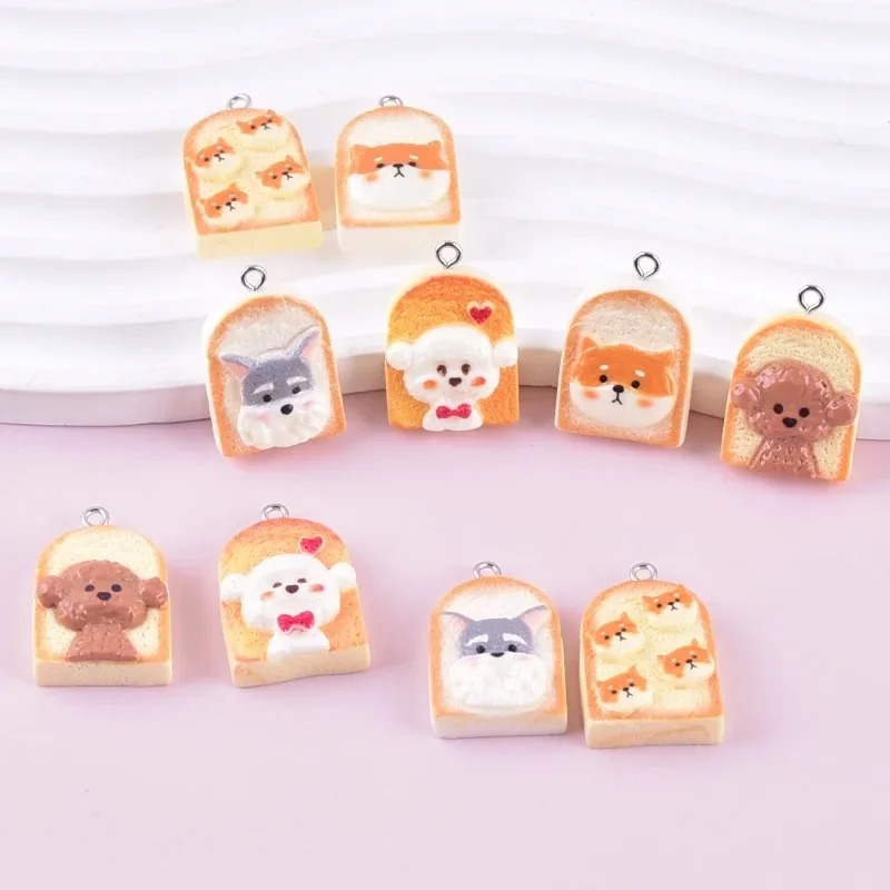 Pet Supplies Discount - 10Pcs Cute Toast Dog Resin Pendants
